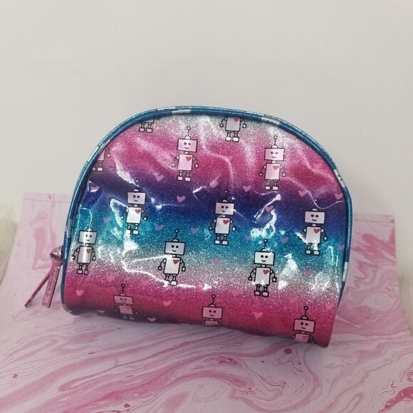 Cute Pink Blue Robot Makeup Bag. - Picture 2 of 9